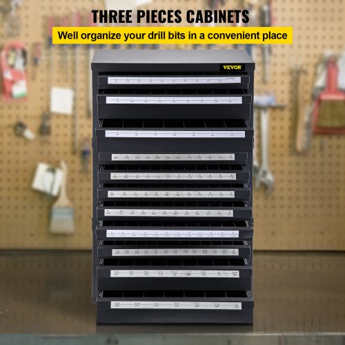Drill Bit Dispenser Cabinet, Three-Drawer Drill Bit Dispenser for 1/16" to 1/2" & Letter Sizes A to Z, Five-Drawer Drill Bit Organizer for Wire Gauge Sizes #1 to #60, 3 Pieces Drill Cabinet Set