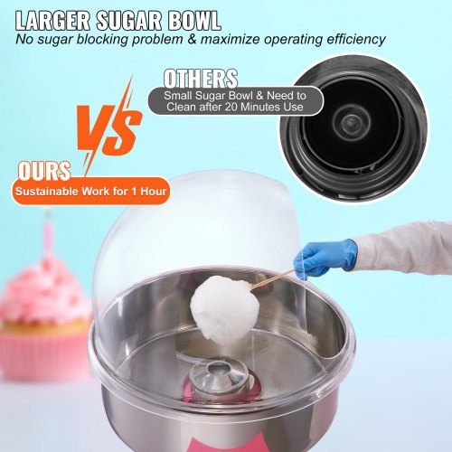 Commercial Cotton Candy Machine with Cart & Cover Sugar Floss Maker 1000W