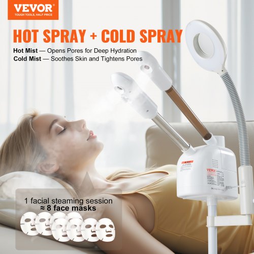 3 in 1 Professional Facial Steamer Hot/Cold Ozone Mist & 5X Magnifying Lamp