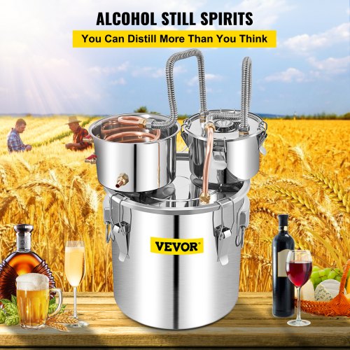 Alcohol Still, 50L SUS Water Alcohol Distiller w/ Condenser & Thumper Keg, 13.2Gal Wine Making Boiler w/ Copper Tube, Home Brewing Kit w/ Built-in Thermometer for DIY Whiskey Wine Brandy, Silver