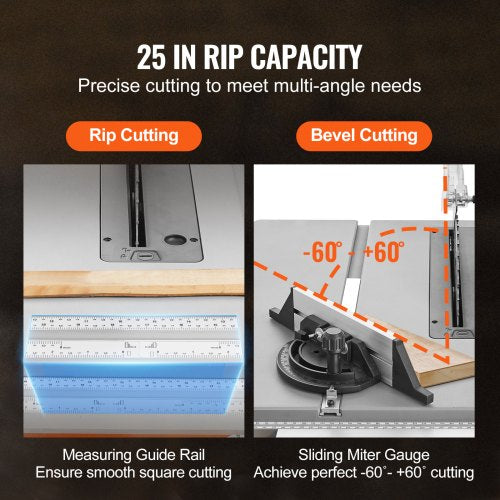 10" Table Saw w/ Stand Electric Cutting Machine 4800RPM 25-in Rip Capacity