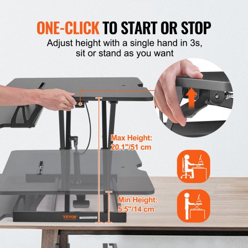 Standing Desk Converter, Two-Tier Stand up Desk Riser, 36 inch Large Rectangular Sit to Stand Desk Converter, 5.5-20.1 inch Adjustable Height, for Monitor, Keyboard & Accessories in Home Office