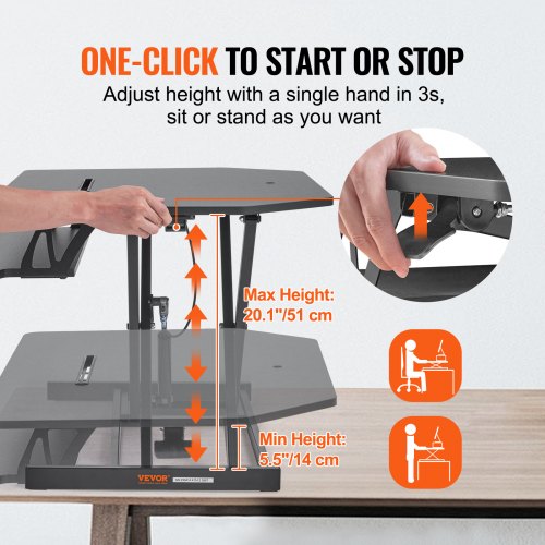 Standing Desk Converter, Two-Tier Stand up Desk Riser, 36 inch Large Sit to Stand Desk Converter, 5.5-20.1 inch Adjustable Height, for Monitor, Keyboard & Accessories Used in Home Office