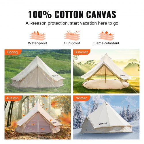 3M Bell Tent 3-5 Persons Canvas Tent with Stove Hole Cotton Canvas Tents Yurt Tent for Camping 4-Season Waterproof Bell Tent for Family Camping Outdoor Hunting