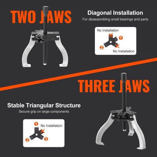 Gear Puller Set, 3" and 7" Puller Kit, 3 Jaw Gear Bearing Flywheel Pulley Removal Tool, 2 or 3 Reversible Jaws Wheel Puller, Vertically and Horizontally, External and Internal, 2-Piece