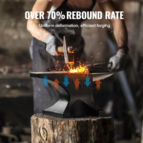 Single Horn Anvil, 66Lbs Cast Steel Anvil, High Hardness Rugged Round Horn Anvil Blacksmith, Large Countertop and Stable Base, with Round and Square Hole, Metalsmith Tool for Bending and Shaping