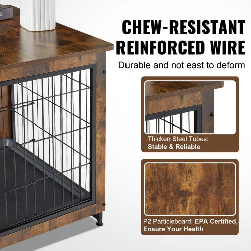 Dog Crate Furniture, 38 inch Wooden Dog Crate with Double Doors, Heavy-Duty Dog Cage End Table with Multi-Purpose Removable Tray, Modern Dog Kennel Indoor for Dogs up to 70lb, Rustic Brown