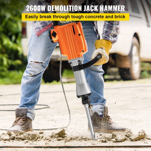 Demolition Jack Hammer, 2600W 1800BPM, 1-1/8" Hex Heavy Duty Concrete Breaker w/ Chisel, Case & Gloves, 220V Industrial Electric Jackhammer for Demolishing, Chipping & Demo, CE Approved, Orange
