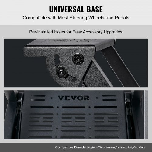 Pre-installed Steering Racing Wheel Stand, Universal Base Fit for Logitech/Thrustmaster/Fanatec, Multi-Position Adjustable Driving Simulator, Comfortable PVC Leather Integrated Cockpit w/ Wheels