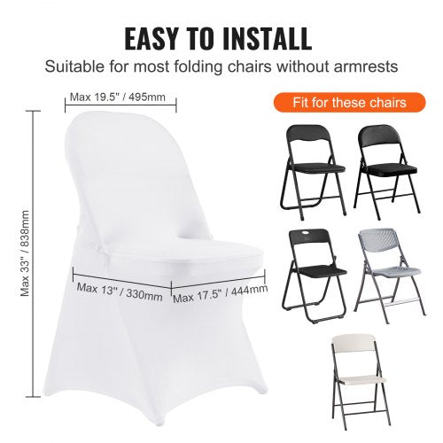 White Stretch Spandex Chair Covers - 12 PCS, Folding Kitchen Chairs Cover, Universal Washable Slipcovers Protector, Removable Chair Seat Covers, for Wedding Party Dining Room Banquet Event