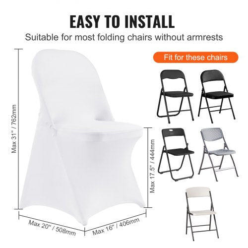 White Stretch Spandex Chair Covers - 30 PCS, Folding Kitchen Chairs Cover, Universal Washable Slipcovers Protector, Removable Chair Seat Covers, for Wedding Party Dining Room Banquet Event