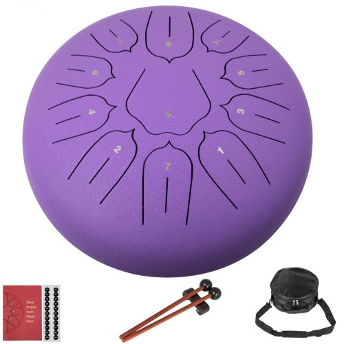 Purple Steel Drum 11 Notes Percussion Instrument 10 Inches Tongue Drum, Steel Tongue Drum, Steel Drums Instruments With Bag, Book, Mallets, Mallet Bracket, Hang Pan Drum Instrument