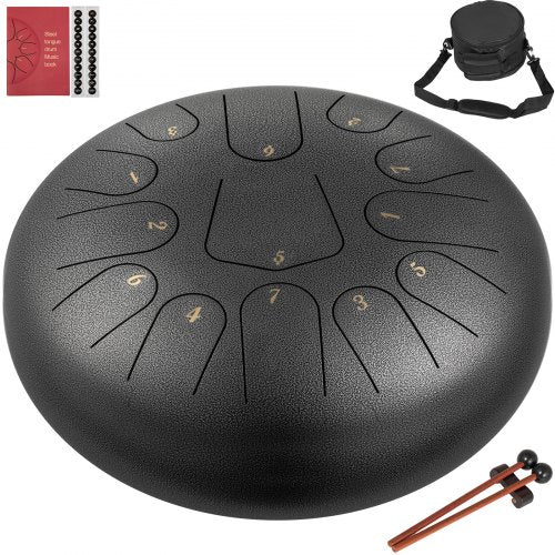 Steel Drum 13 Notes Percussion Instrument 12 Inches Tongue Drum, Steel Tongue Drum, Steel Drums Instruments With Bag, Book, Mallets, Mallet Bracket, Hang Pan Drum Instrument, Gun-color