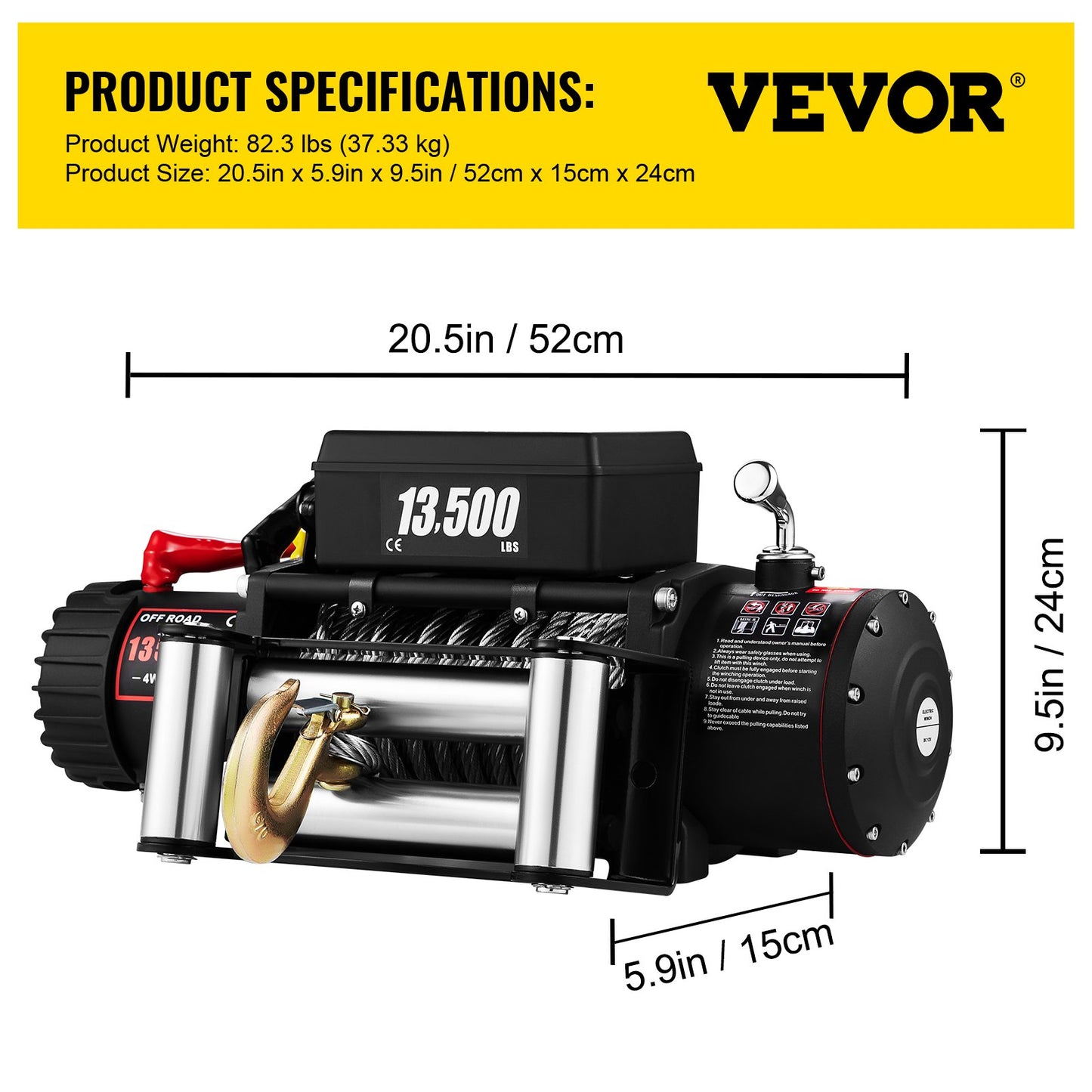 Electric Winch 13500lb/6123kg, Steel Cable Recovery Winch 12V, Power Winch with Wireless Remote Control, Handlebar-Mounted Rocker and Powerful Motor for Boats, UTV, ATV Wrangler Accessories