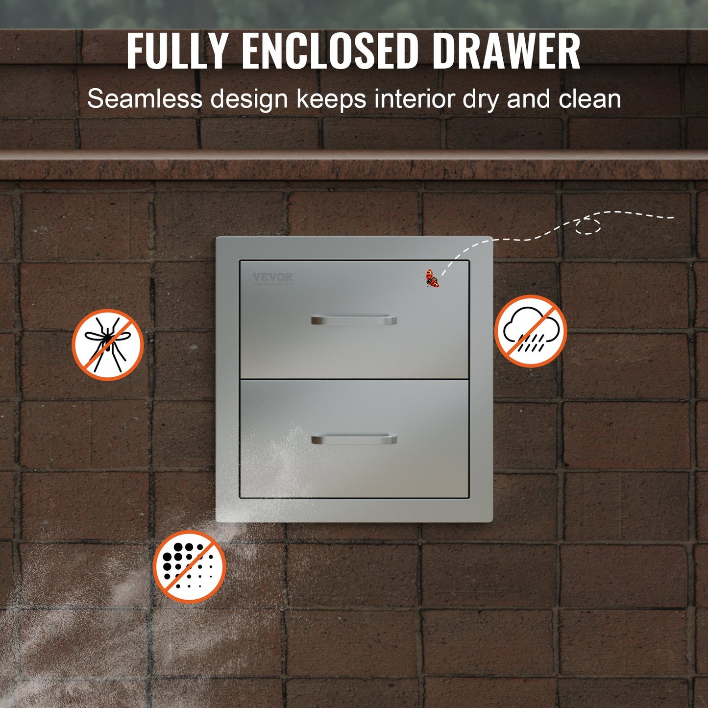 Outdoor Kitchen Drawer 14 x 14.37 x 23 Inch Stainless Steel BBQ Island Storage Drawer BBQ Door Triple Drawer Storage with Chrome Handle Flush Mount Sliver