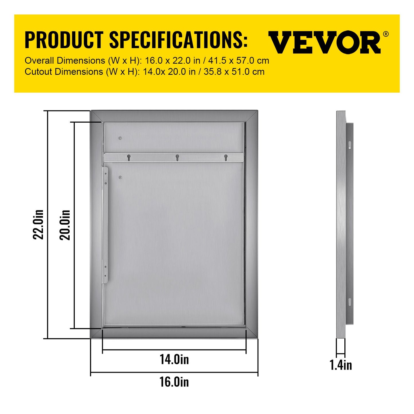 22”hx16”w Bbq Access Island Single Door Vertical Stainless Steel Door