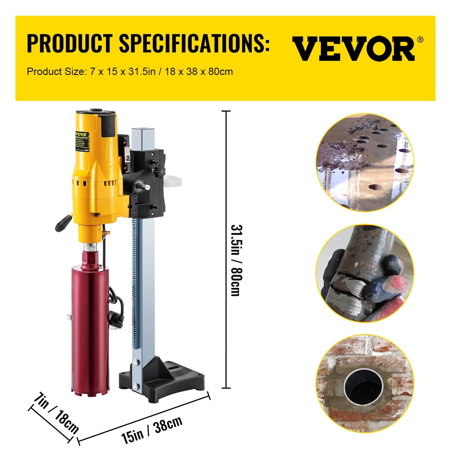 3980W Diamond Core Drilling Press Machine Concrete Drill Machine Max 205MM Drill Stand bits Machine 205MM Motor with Stand & Drill Bits
