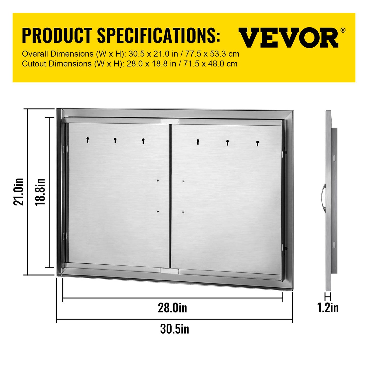 30.5x21" Double Bbq Door Stainless Steel Flush Mount Outdoor Polished
