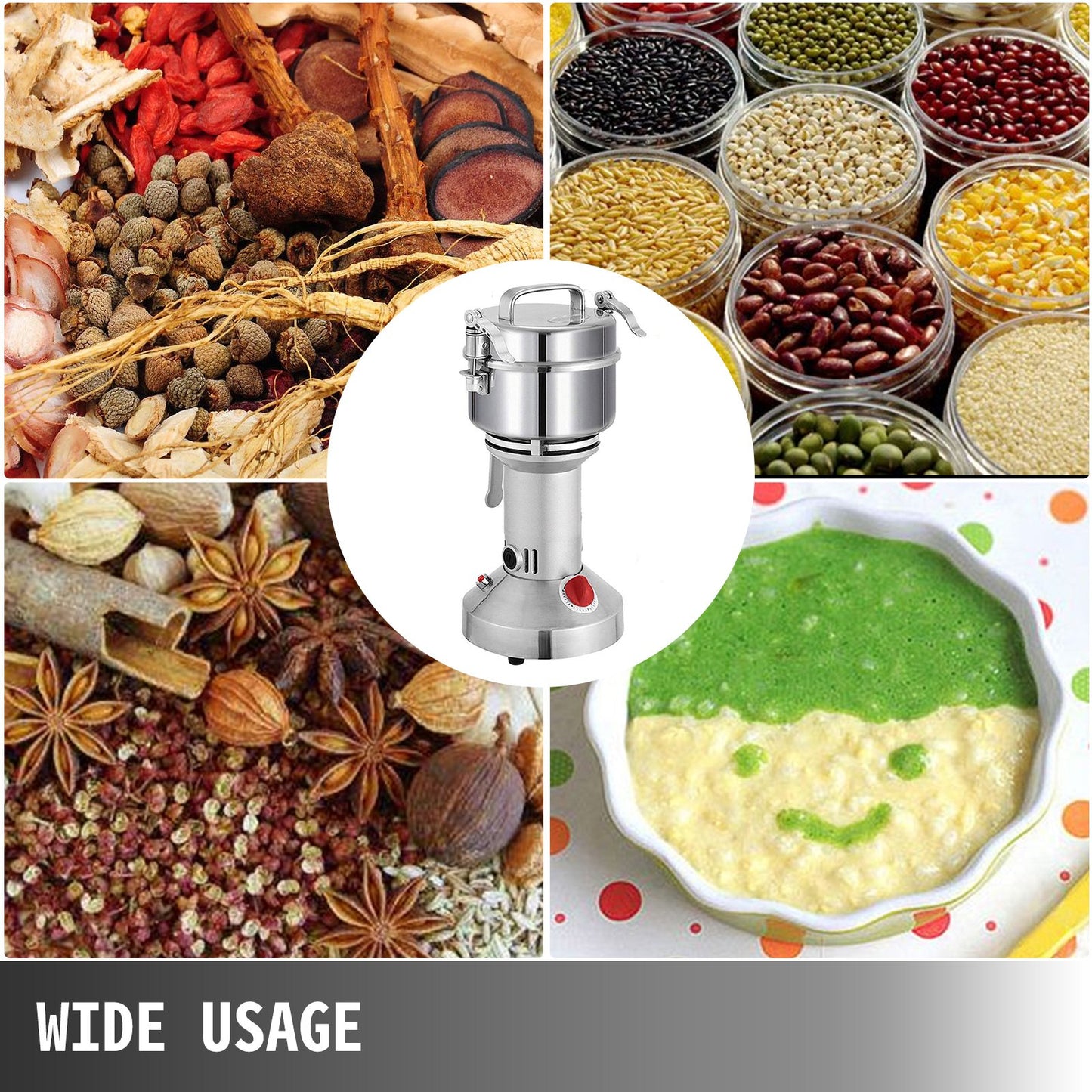 Electric Grain Grinder 0.77 LBS Grain Grinder Mill 2000W Powder Machine Flour Mill Grinder Electric Grain Mill Grinder for Herb Pulverizer Food Grade Stainless Steel Grinding Machine For Grain
