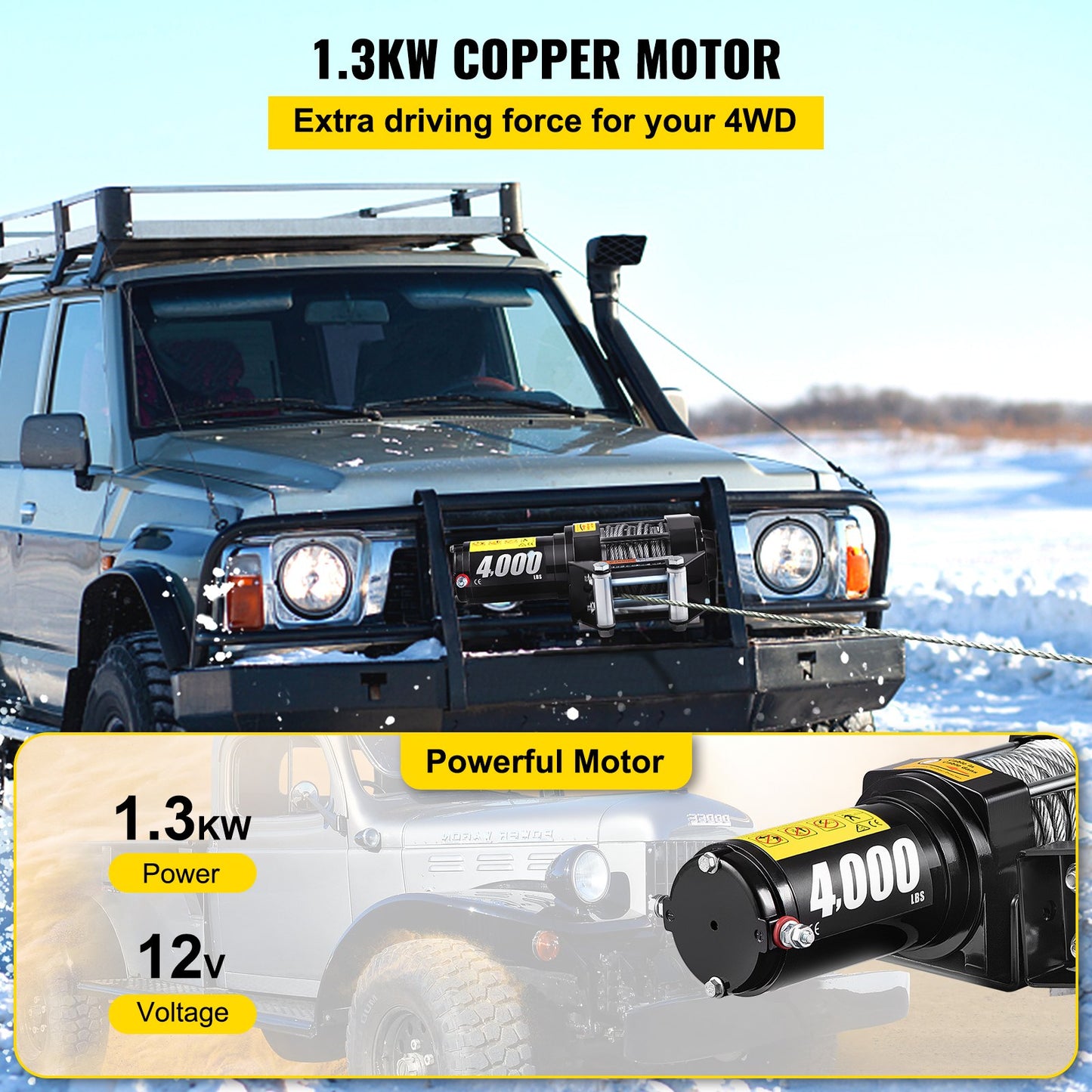 12V 4000lb winch with Wireless Remote Control,Electric Winch with 10 m 32.8 ft durable steel cable