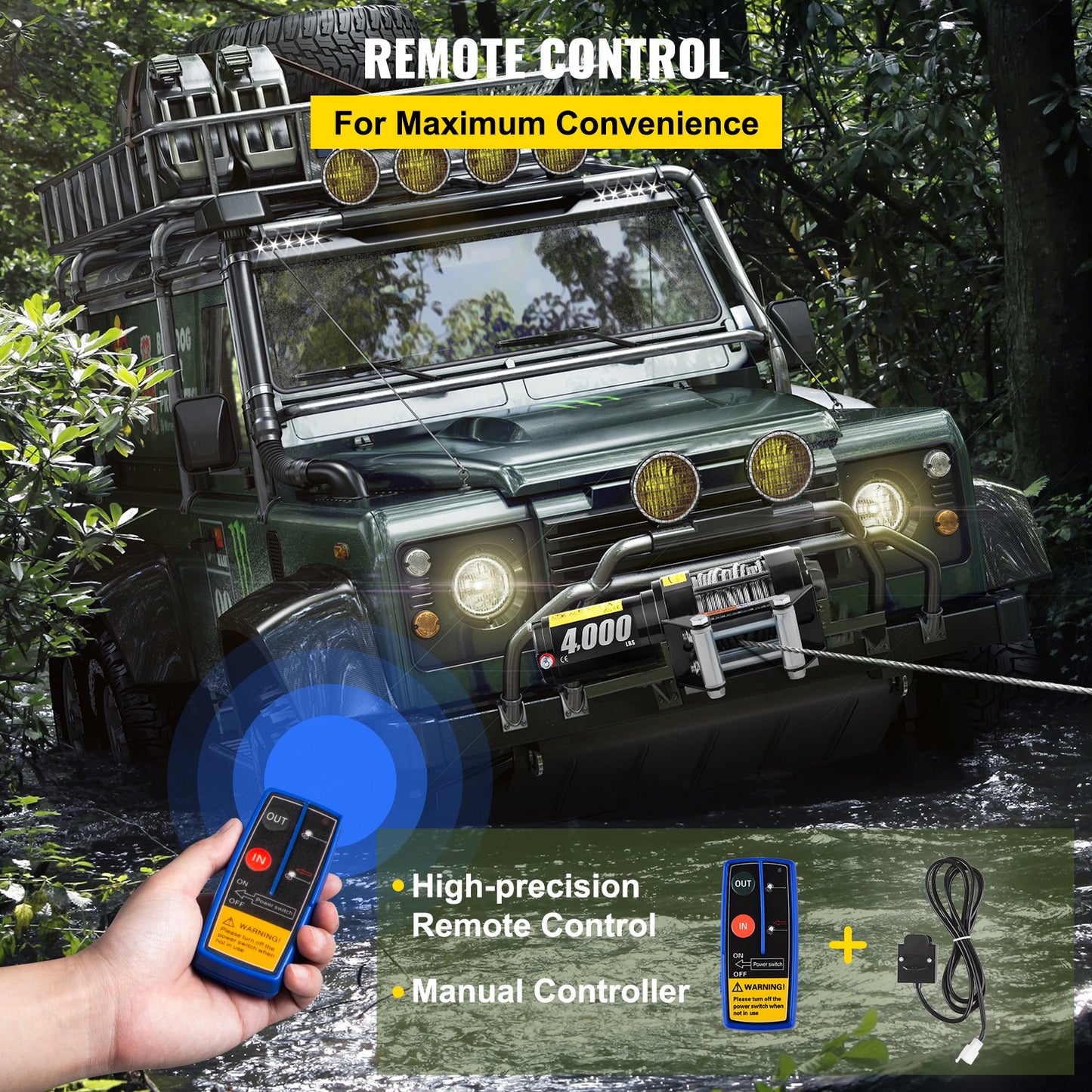 12V 4000lb winch with Wireless Remote Control,Electric Winch with 10 m 32.8 ft durable steel cable