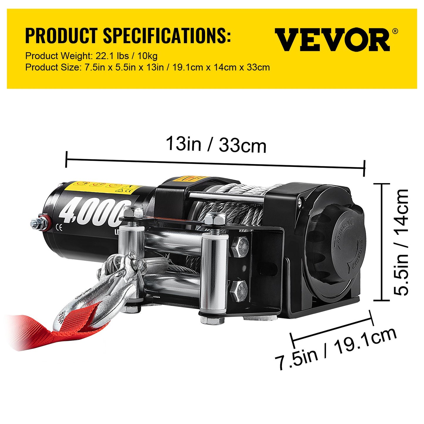 12V 4000lb winch with Wireless Remote Control,Electric Winch with 10 m 32.8 ft durable steel cable