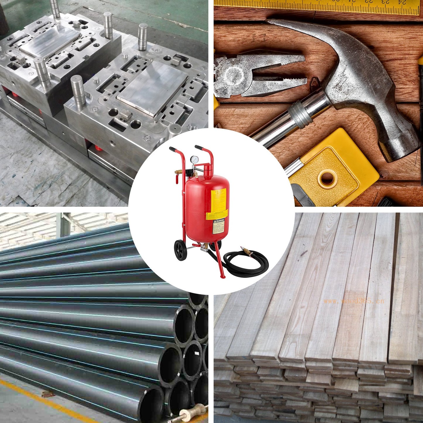 10 Gallon/38L Sandblaster Equipped with Nozzle Shut-Off Valve Pressure Gauge Ceramic Nozzle 2.5m Hose Filling Funnel Watertrap 6" Rubber Wheels Grit Blasting Blast Sandblasting