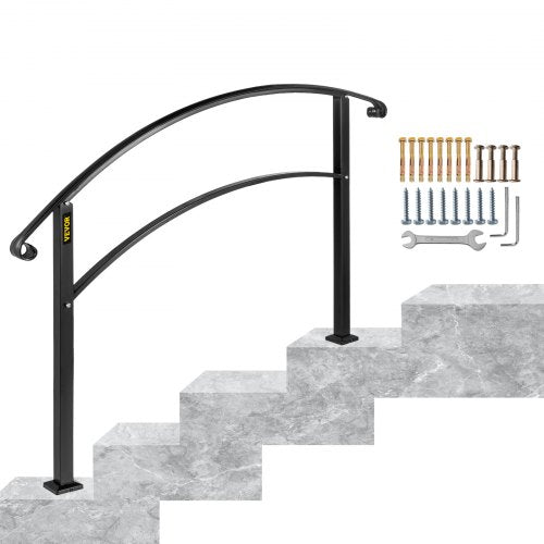Adjustable Wrought iron Transition Handrail Matte Black 4FT Fits 4 Steps