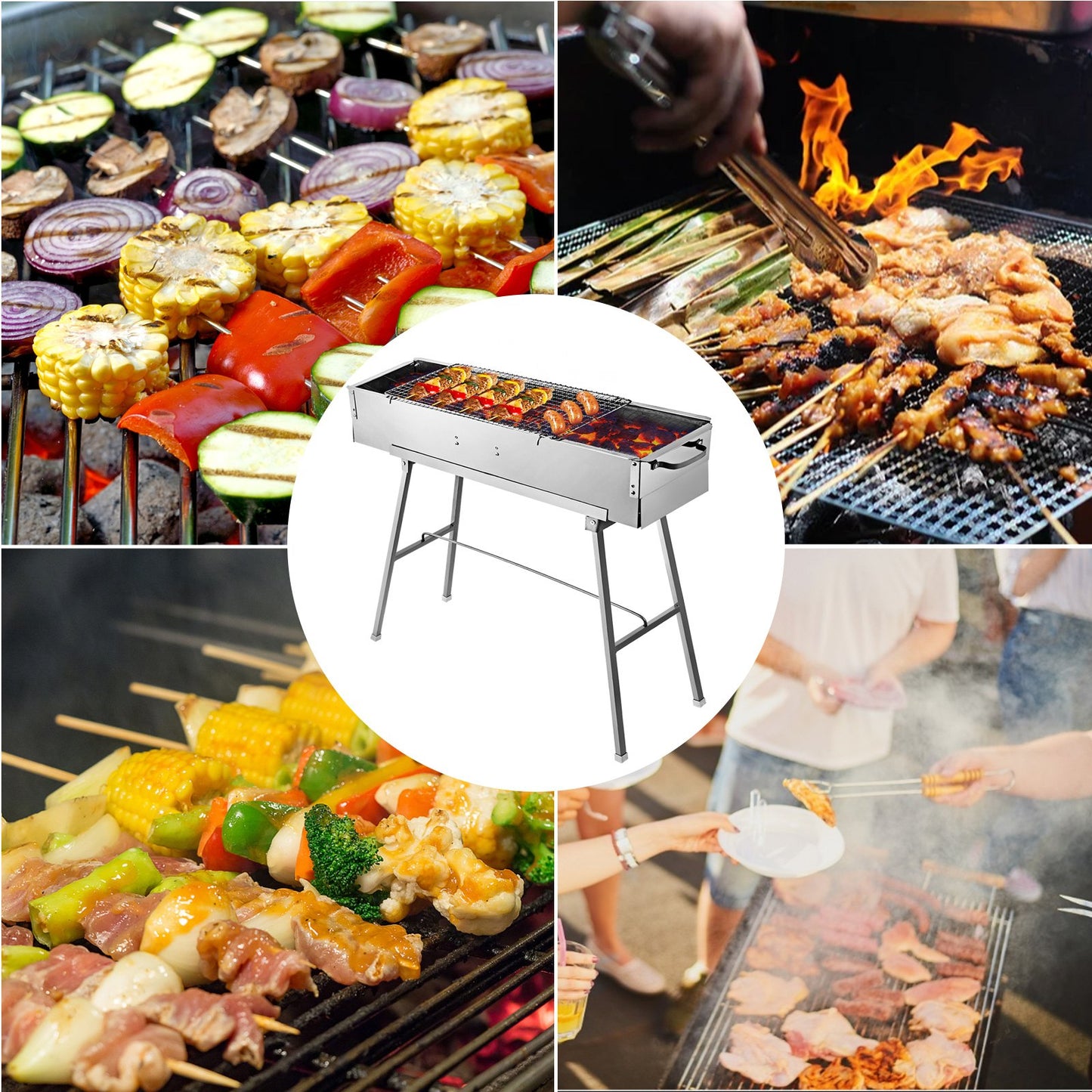 Folding Charcoal Bbq Grill Stainless Steel Outdoor Picnic Patio Cooking