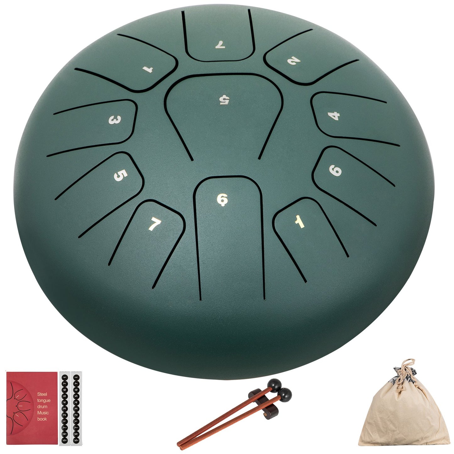 Steel Drum 11 Notes Percussion Instrument 8 Inches Tongue Drum, Steel Tongue Drum, Steel Drums Instruments With Bag, Book, Mallets, Mallet Bracket, Hang Pan Drum Instrument, Mineral Green