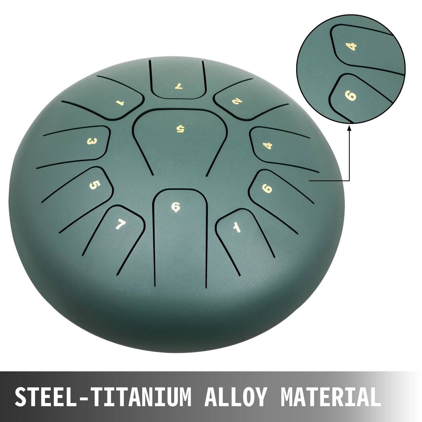 Steel Drum 11 Notes Percussion Instrument 8 Inches Tongue Drum, Steel Tongue Drum, Steel Drums Instruments With Bag, Book, Mallets, Mallet Bracket, Hang Pan Drum Instrument, Mineral Green