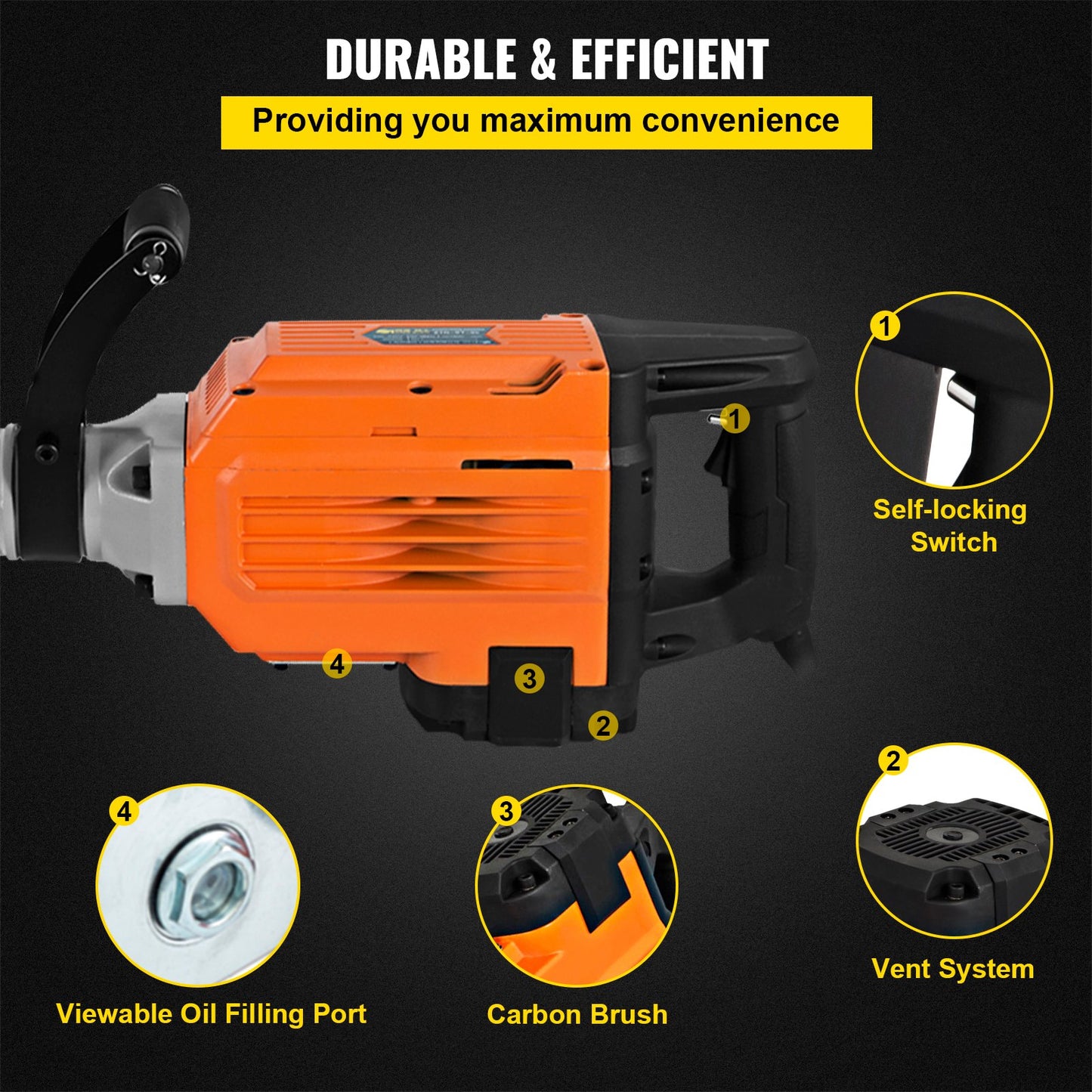Update 3500W Electric Breaker, 230V Electric Demolition Jack Hammer Drill, 1800 R/Min Chisel Concrete Road Breaker 360° Foregrip for Crushing Concrete