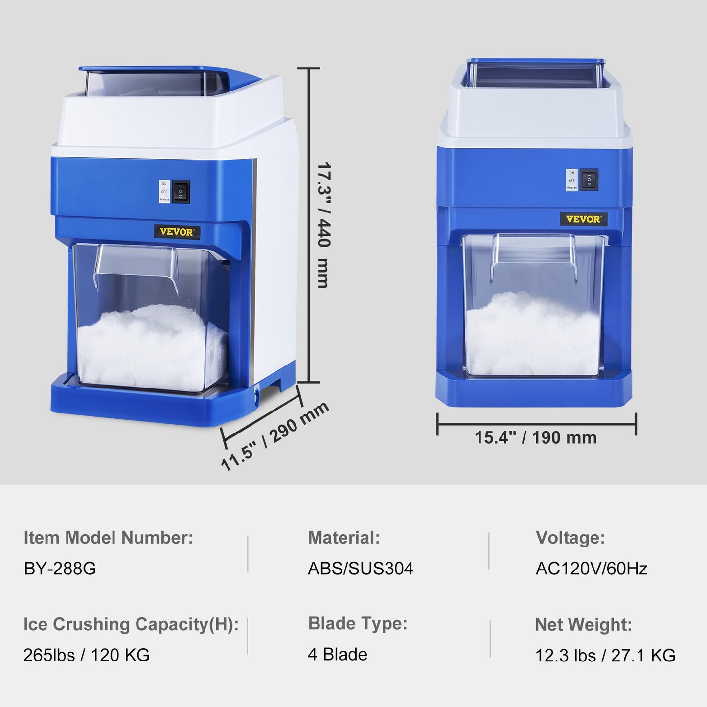 Commercial Ice Shaver 265LBS/Hr Ice Crusher Snow Cone Machine 650W