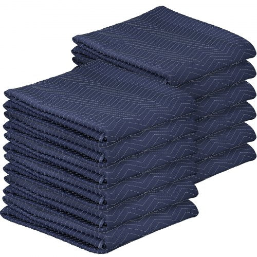 Moving Blankets, 12 Packs - 80" x 72" (42 lb/dz Weight), Professional Non-Woven & Recycled Cotton Material Packing Blankets, Heavy-Duty Shipping Pads for Protecting Furniture, Floors, Blue