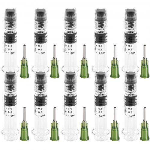 Borosilicate Glass Luer Lock Syringe, 1mL, 100 Pcs Reusable Glass Syringes with 14 Ga Blunt Tip Needles, for Lab, Vet, Art, Craft, Thick Liquids, Oil, Gel, Glue, Ink, Non Hypodermic