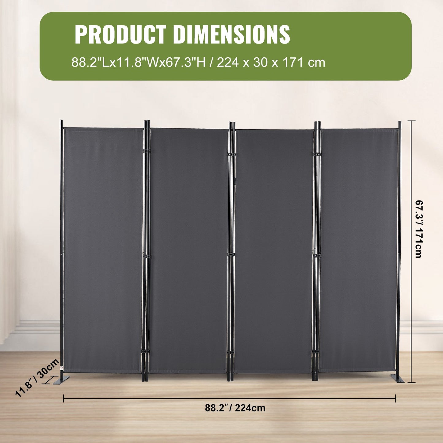 Room Divider 4-Panel Folding Privacy Screen 88.2"x11.8"x67.3" Dark Gray