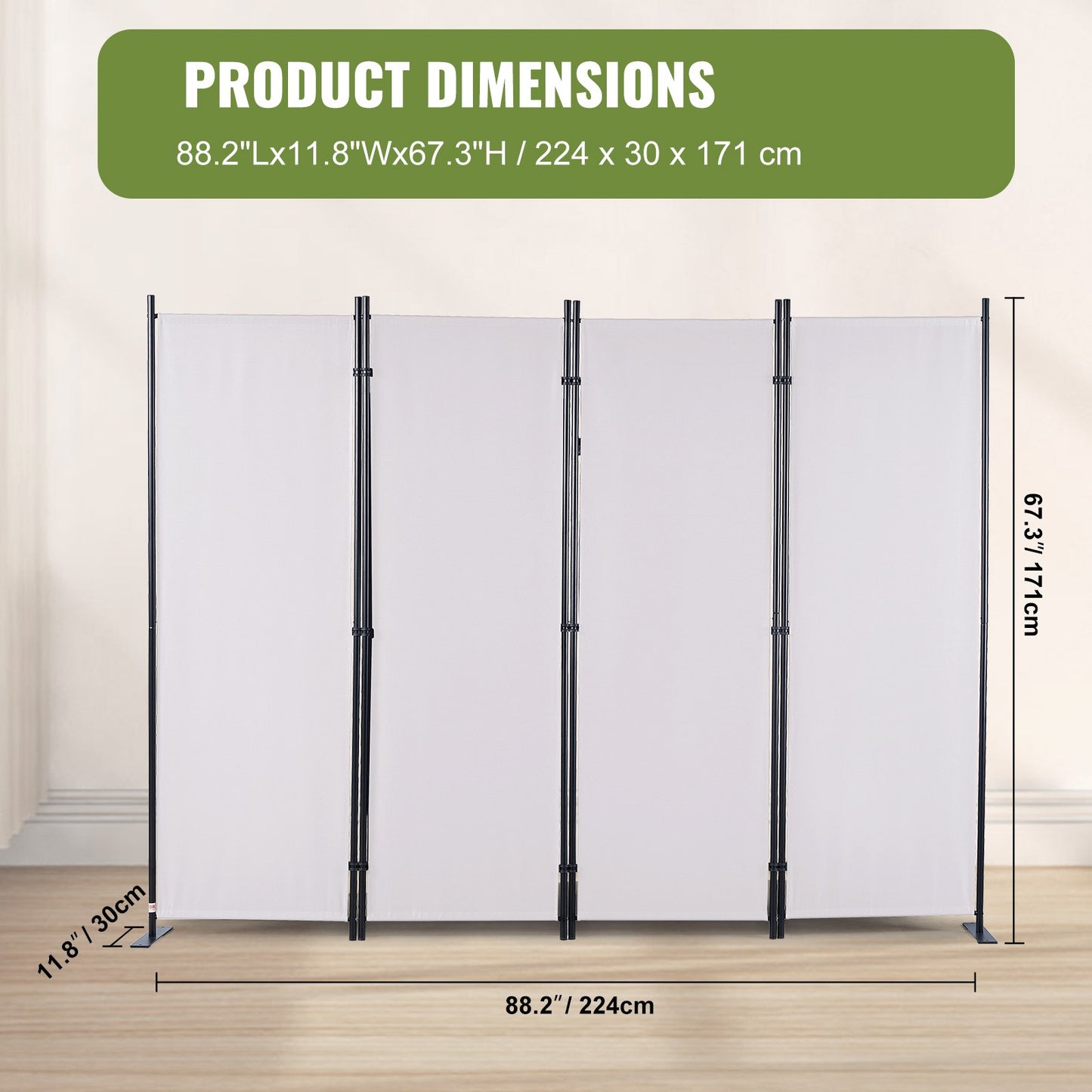Room Divider, 5.6 ft Room Dividers and Folding Privacy Screens (4-panel), Fabric Partition Room Dividers for Office, Bedroom, Dining Room, Study, Freestanding, White