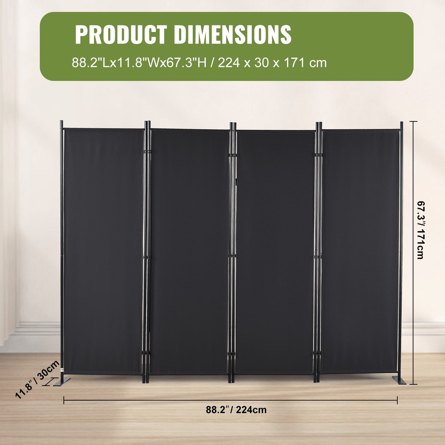 Room Divider 4-Panel Folding Privacy Screen 88.2"x11.8"x67.3"Home Black
