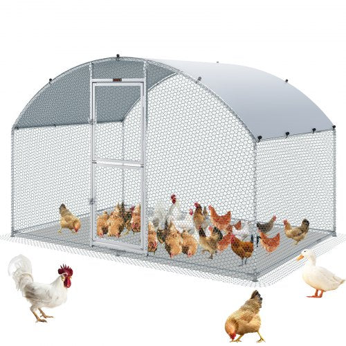 Large Metal Chicken Coop with Run, Walkin Chicken Coop for Yard with Waterproof Cover, 6.6 x 9.8 x 6.6 ft, Dome Roof Large Poultry Cage for Hen House, Duck Coop and Rabbit Run, Silver