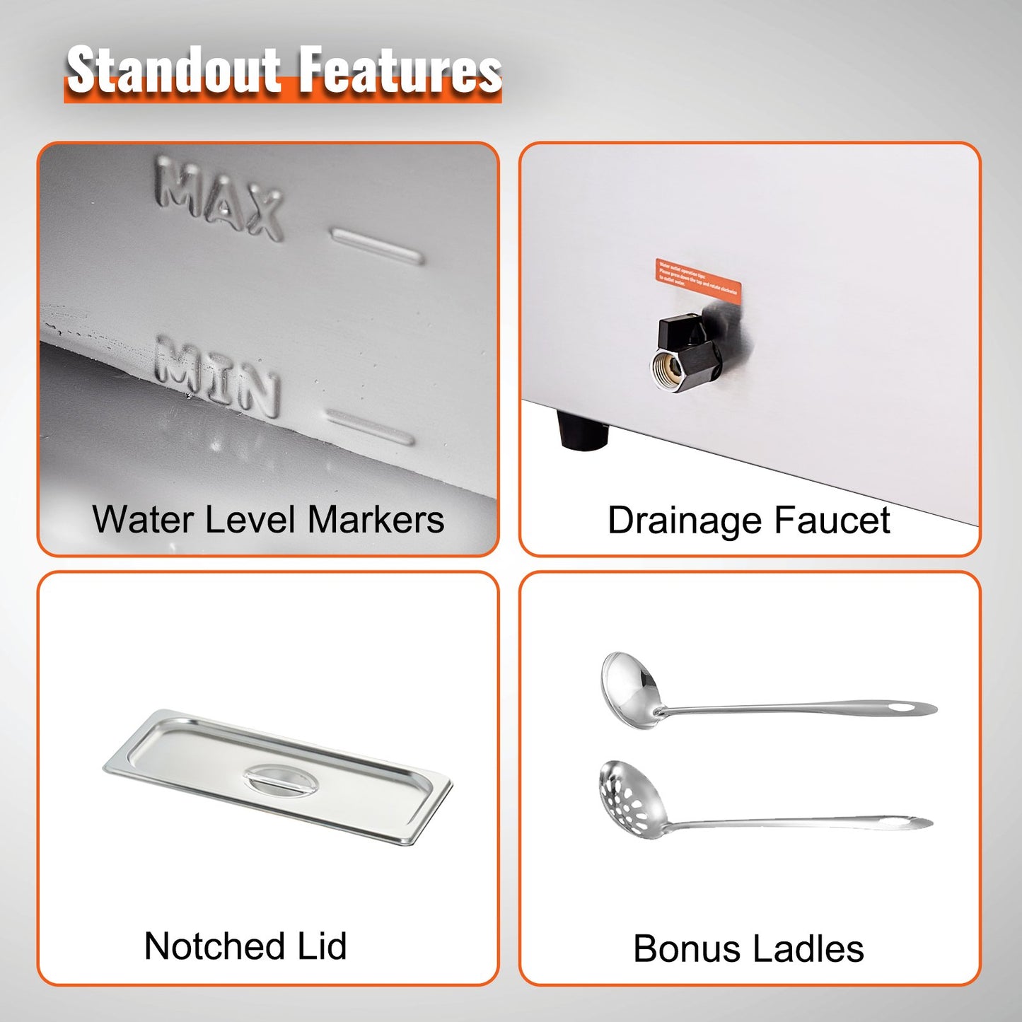 Commercial Electric Food Warmer Countertop Buffet 6*8 Qt Pan Bain Marie