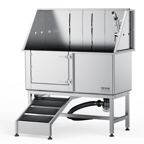 1.27M Pet Dog Bathing Station w/Ramp, Professional Stainless Steel Dog Grooming Tub w/ Soap Box, Faucet,Rich Accessory, Dog Bathtub for Large,Medium,Small Pets, Washing Sink for Home Left