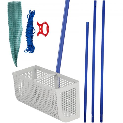 Sand Rake, 165 inches Pole Beach Rake, Red Iron Lake Weed Rakes, 16" Aquatic Weeds Muck Sand Flea Rakes, Weed Cleaning Tool for Beach Lake Pond River Landscaping with Detachable Pole Rope Net