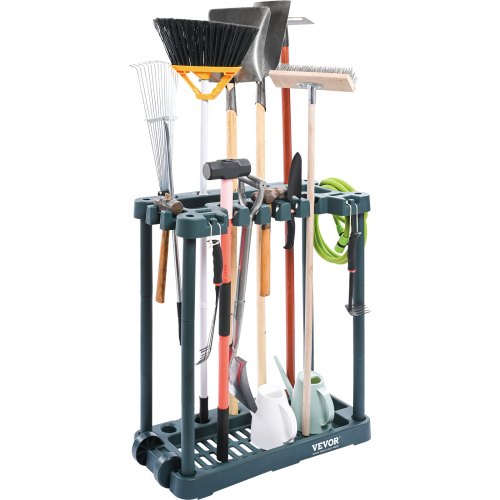 Garden Tool Organizer, 10 Slots, Yard Tool Tower Rack for Garage Organization and Storage, Hold Long-Handled Tool/Rake/Broom/Shovel, PP Garden Tool Stand Holder Organizer for Yard, Shed, Outdoor