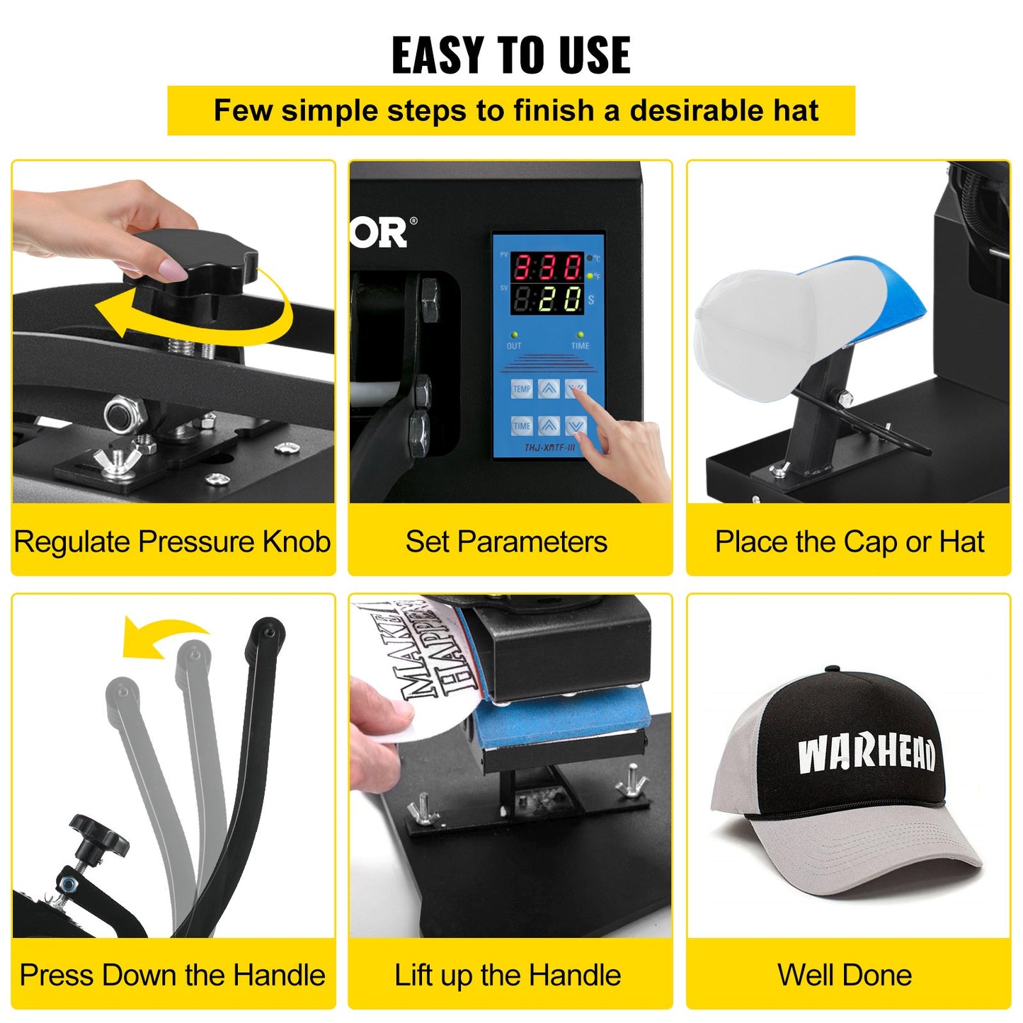 Hat Heat Press 5.5 x 3.5 inch Heat Press Machine 600W Professional Hat Heat Press Machine for Hats Caps Transfer Press Heat with 12000 Hours Life Digital LCD Timer and Temperature Control