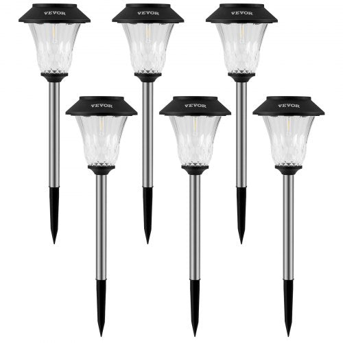 Solar Outdoor Lights, 6 Pack Bright up to 16h, Waterproof Pathway Light Solar Powered Landscape Stake Glass Stainless Steel Garden Lighting for Patio, Lawn, Yard, Walkway, Driveway (Warm White)