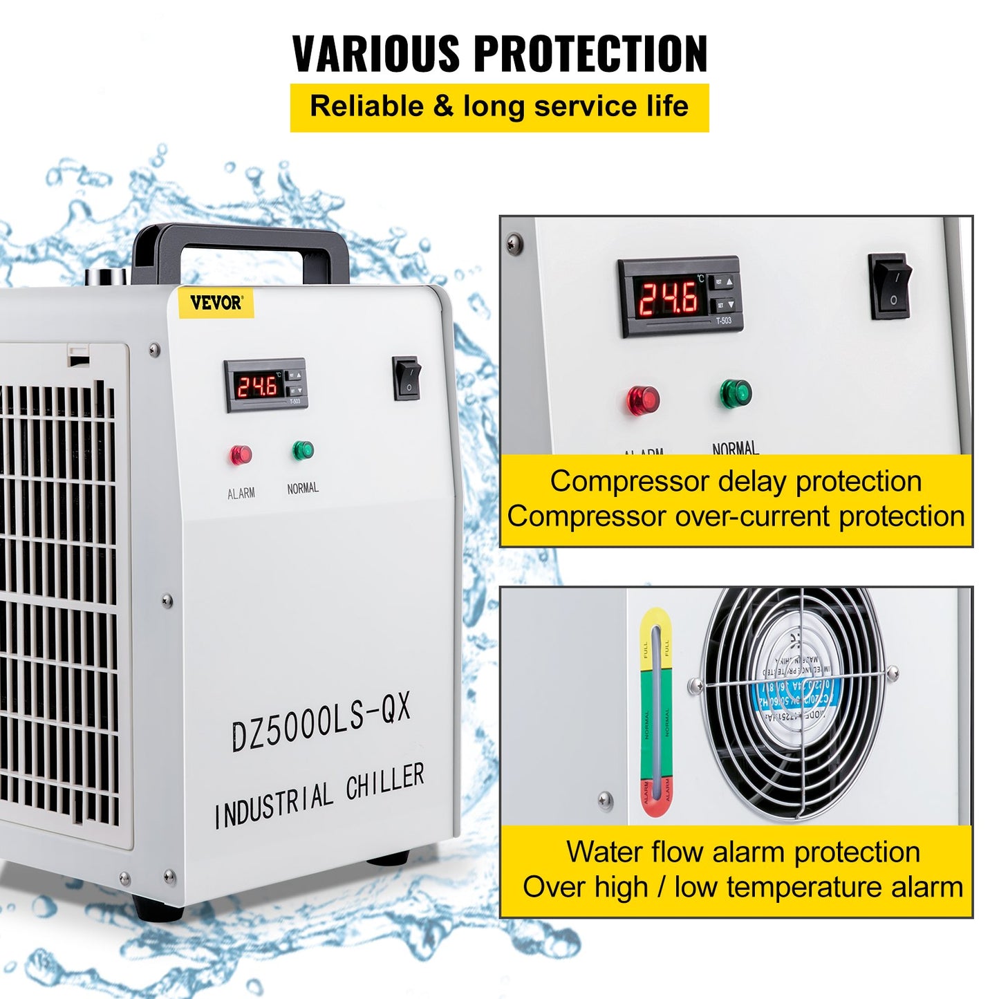 6L Tank Water Chiller CW-5000DG Thermolysis Industrial Water Chiller Water Cooling Chiller for 80W 100W CO2 Glass Laser Tube Cooler