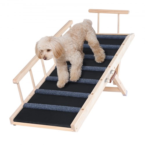 Dog Ramp, Folding Pet Ramp for Bed, Adjustable Dog Ramp for Small, Large, Old Dogs & Cats, Wooden Pet Ramp with 47.2" Long Ramp, Adjustable from 13.8" to 27.6", Suitable for Couch, Sofa, Car