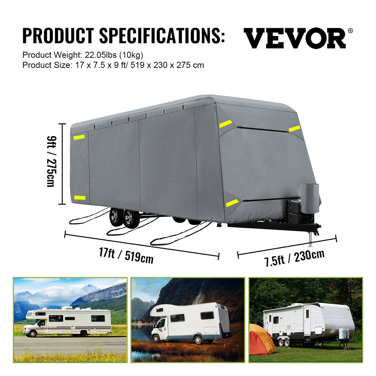 RV Cover, 14'-16' Travel Trailer RV Cover, Windproof RV & Trailer Cover, Extra-Thick 4 Layers Durable Camper Cover, Waterproof Ripstop Anti-UV for RV Motorhome with Adhesive Patch & Storage Bag