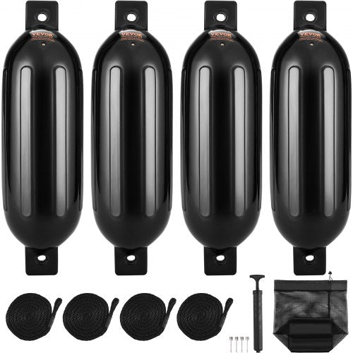 Boat Fenders Inflatable Ribbed Boat Bumpers for Docking 8.5" x 26" Black