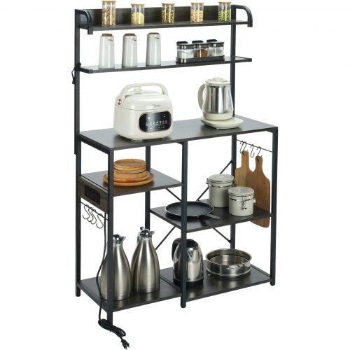 7-Tier Kitchen Bakers Rack Microwave Oven Storage Cabinet Power Outlet